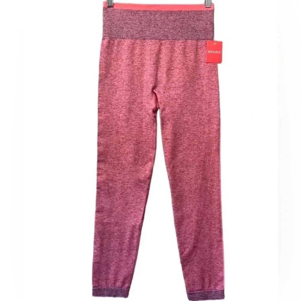 SEAMLESS SCULPTING LEGGINGS BY SPANX SIZE LARGE SPACEDYE CORAL PUNCH NWT